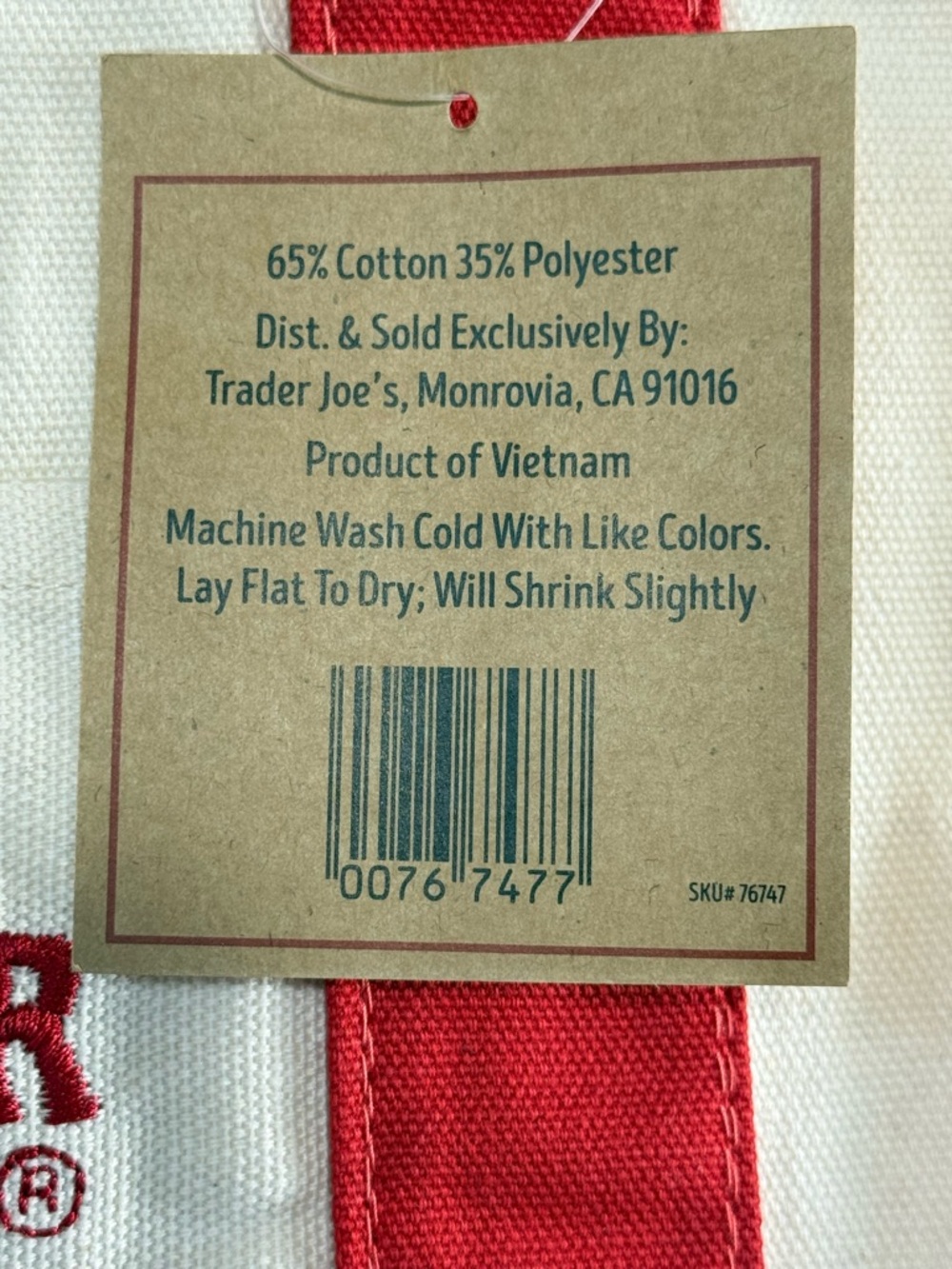 Trader Joe's Red & Cream Mini Canvas Tote Bag - Picture 2 of 5